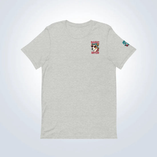Basic Bitch Fox Terrier T-Shirt – Grey  – Front Flat lay