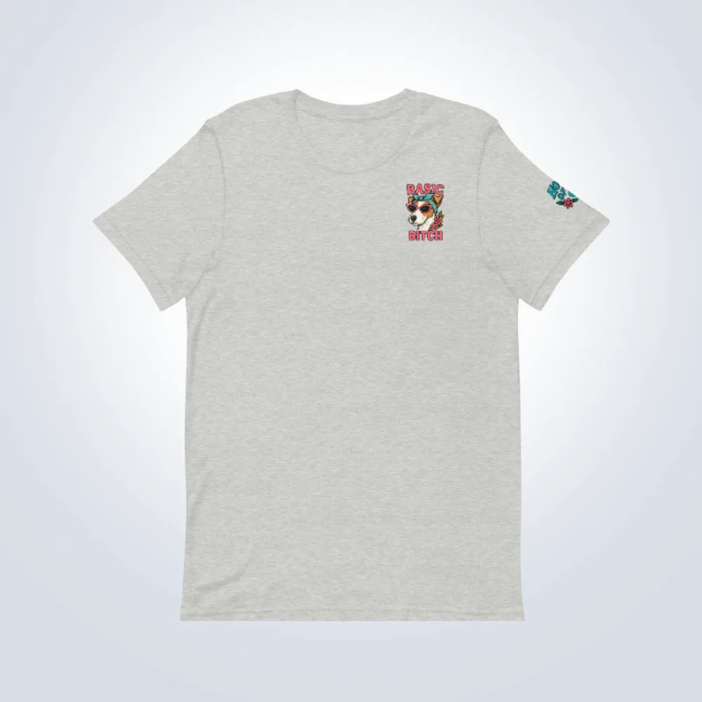 Basic Bitch Fox Terrier T-Shirt – Grey  – Front Flat lay