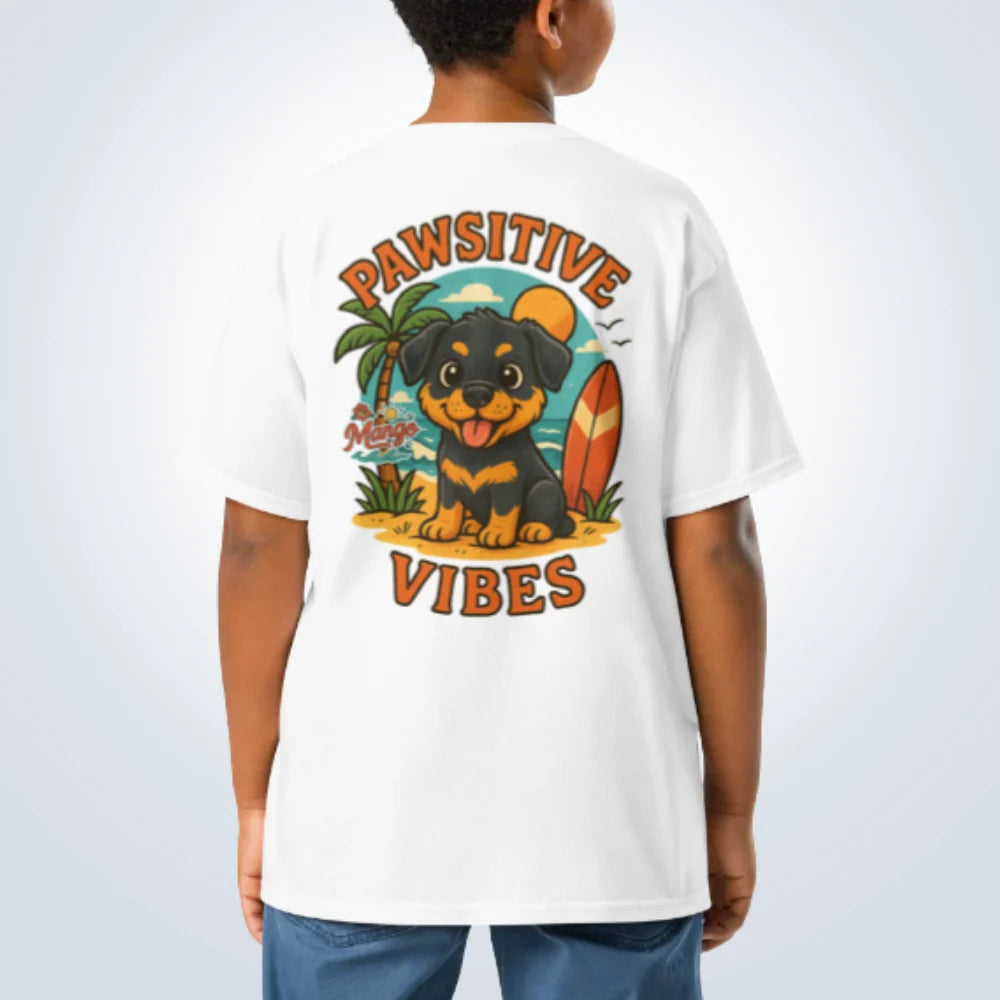 Pawsitive Vibes RottweilerT-Shirt – White – Front View with Name