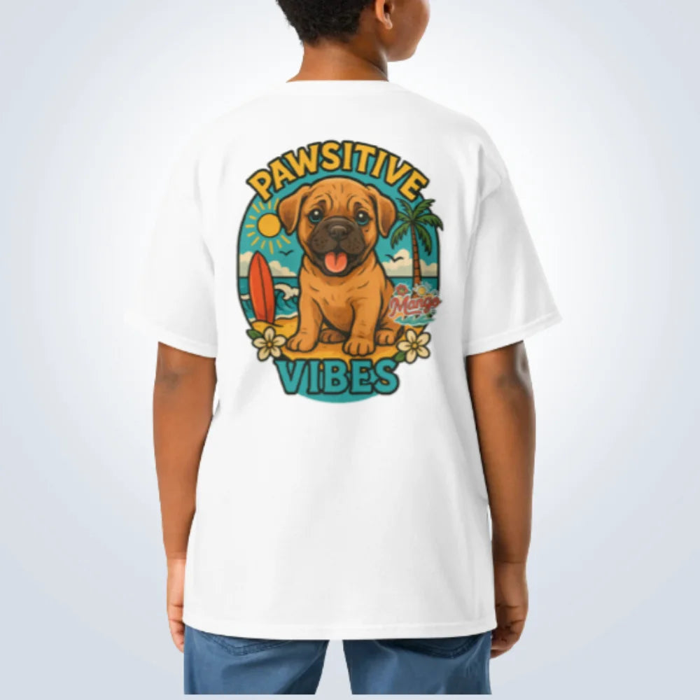 Pawsitive Vibes Bull Mastiff T-Shirt – White – Back View