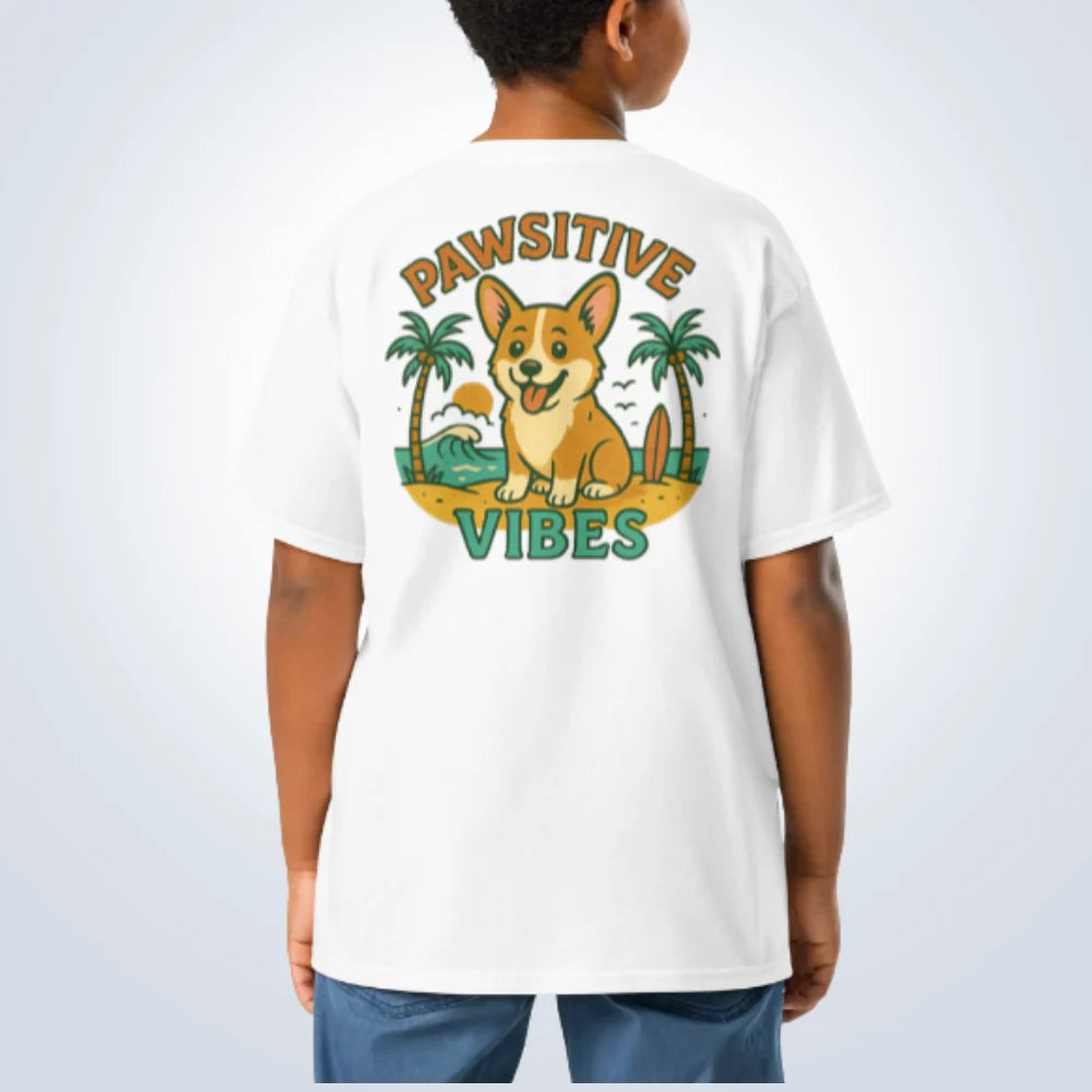 Pawsitive Vibes Corgi T-Shirt – White – Back View