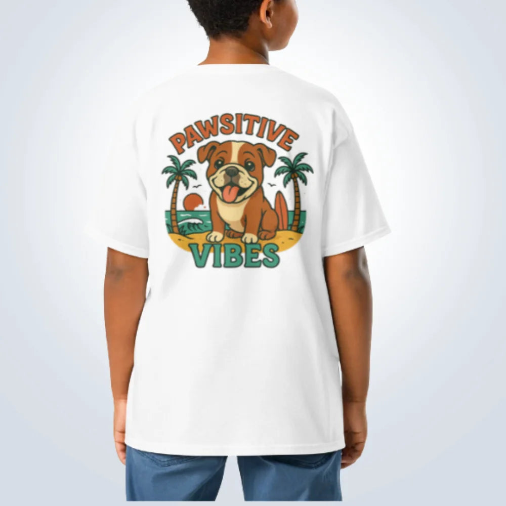 Pawsitive Vibes Bulldog T-Shirt – White – Back View