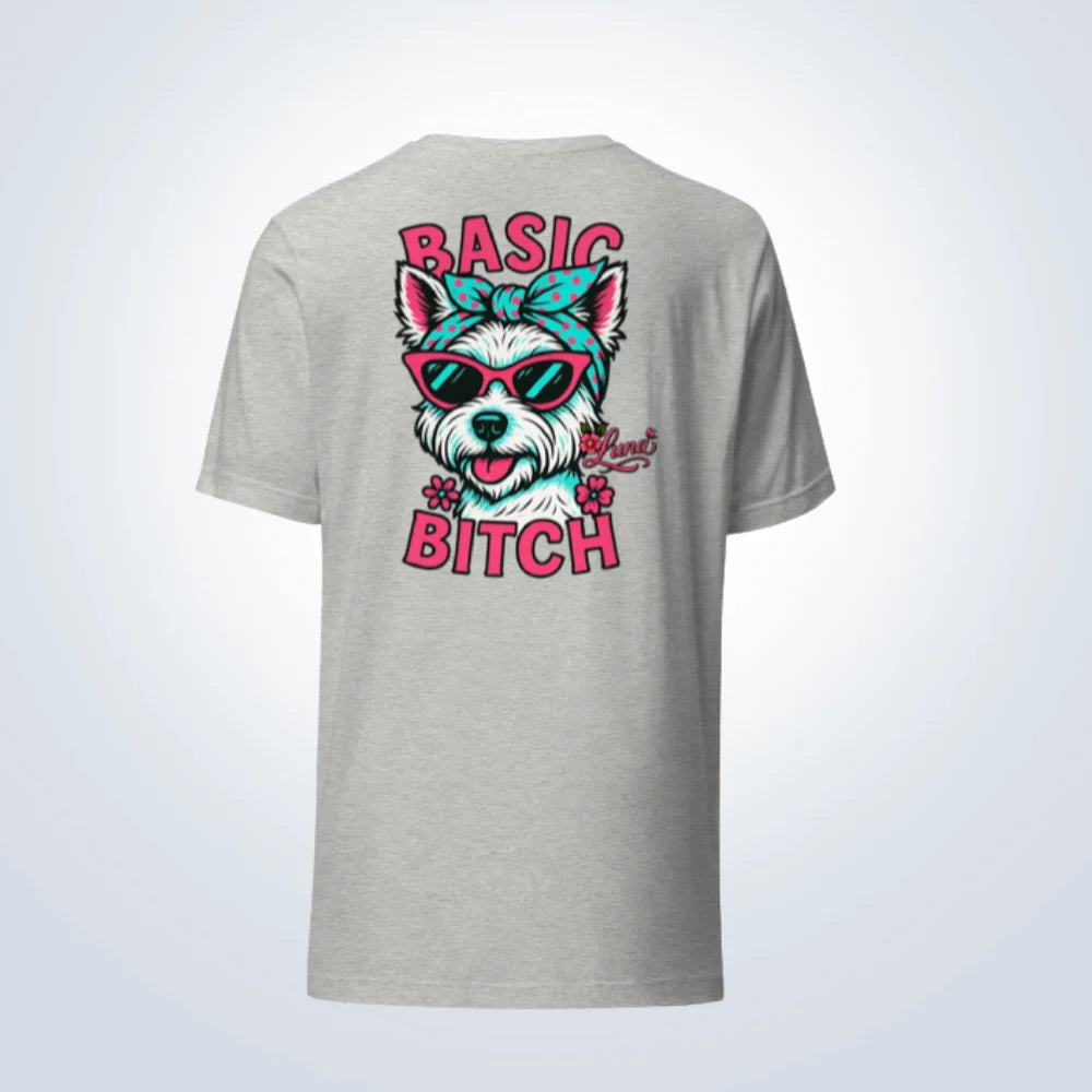 Basic Bitch West Highland Terrier Personalised T-Shirt – Grey – Back View