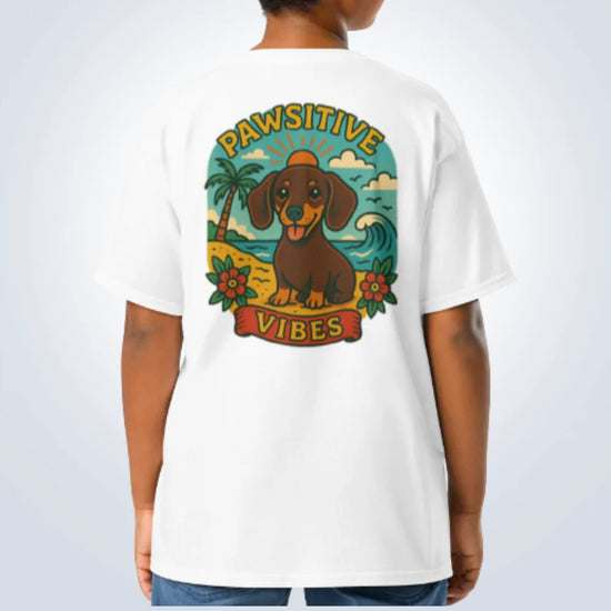 Pawsitive Vibes Dachshund T-Shirt – White – Back View