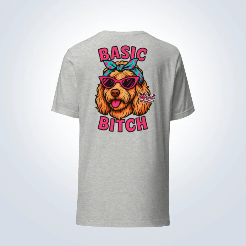 Basic Bitch Groodle Personalised T-Shirt – Grey – Back View