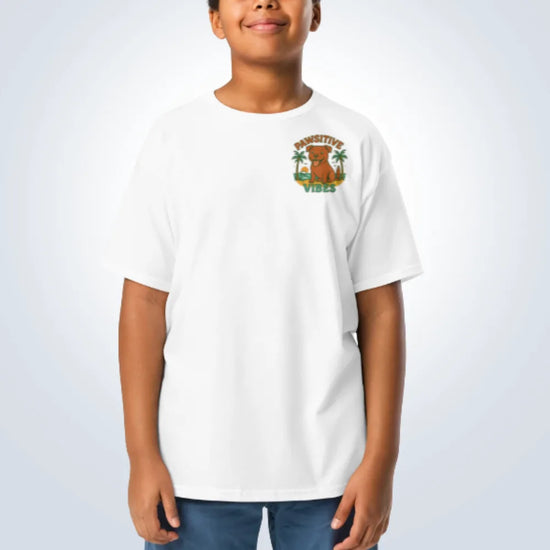 Pawsitive Vibes Staffy T-Shirt – White – Front View