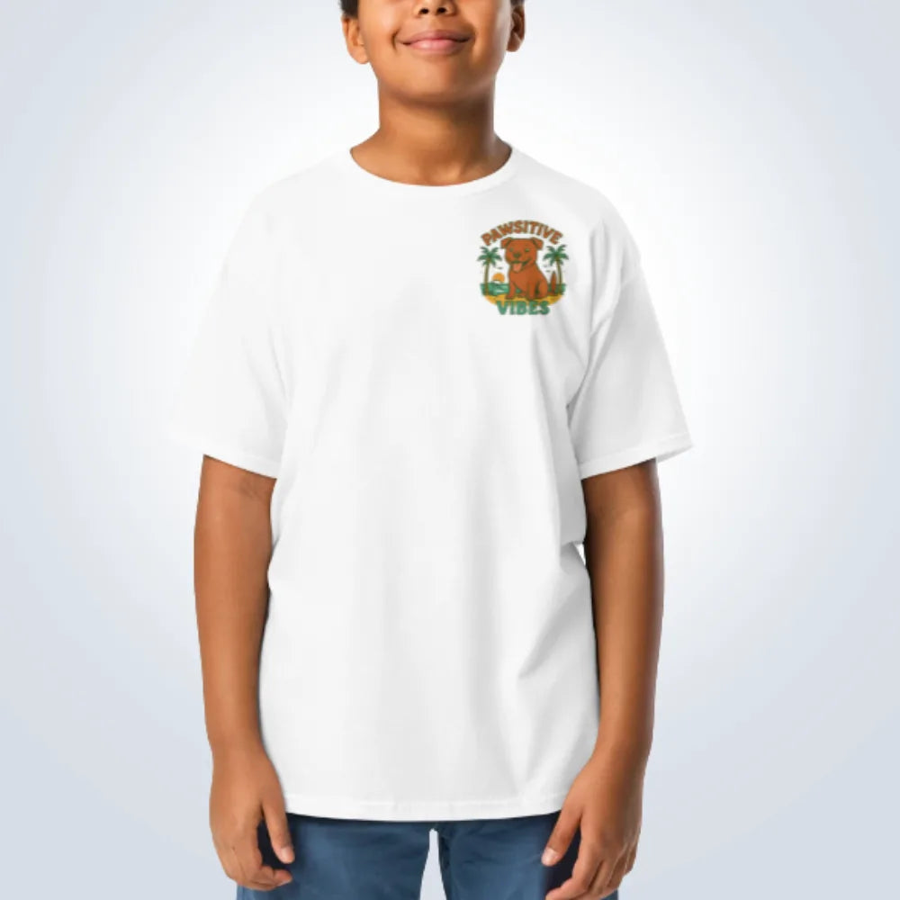 Pawsitive Vibes Staffy T-Shirt – White – Front View