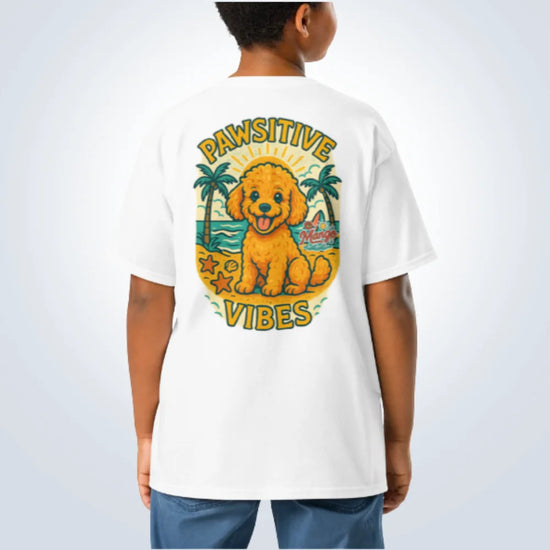 Pawsitive Vibes Poodle T-Shirt – White – Back View with Name