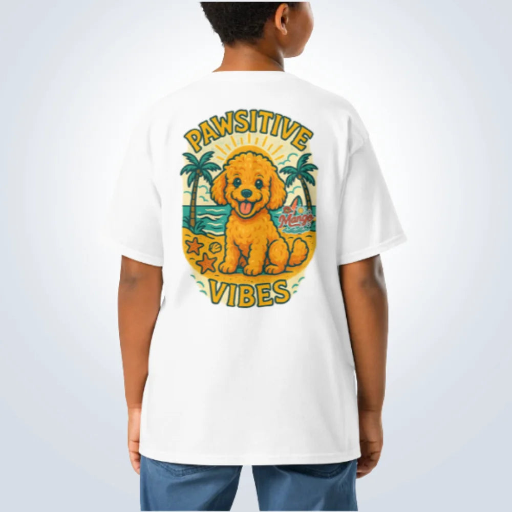 Pawsitive Vibes Poodle T-Shirt – White – Back View with Name