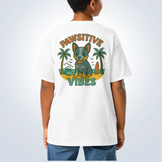 Pawsitive Vibes Blue Heeler T-Shirt – White – Back View