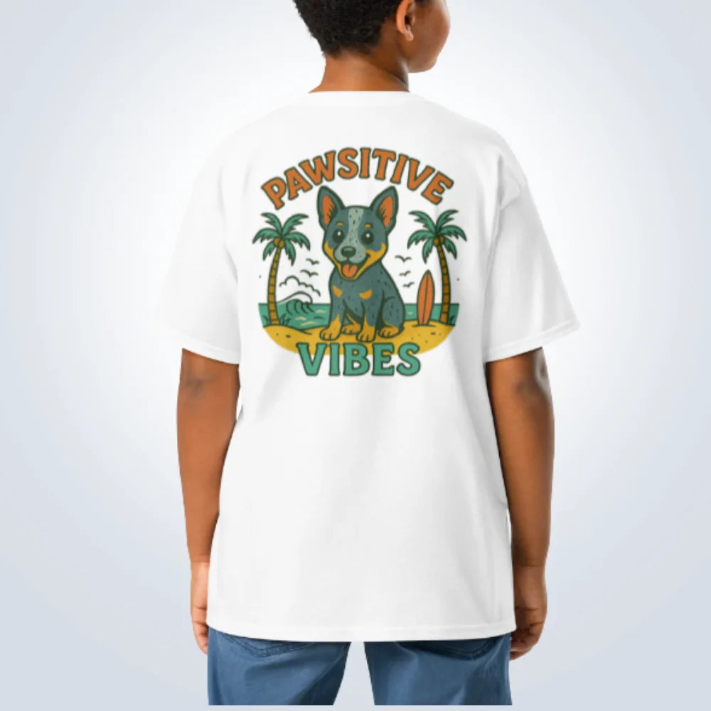 Pawsitive Vibes Blue Heeler T-Shirt – White – Back View