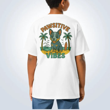 Pawsitive Vibes Blue Heeler T-Shirt – White – Back View