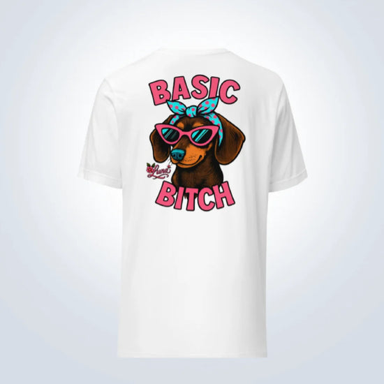 Basic Bitch Dachshund Personalised T-Shirt – White – Back View