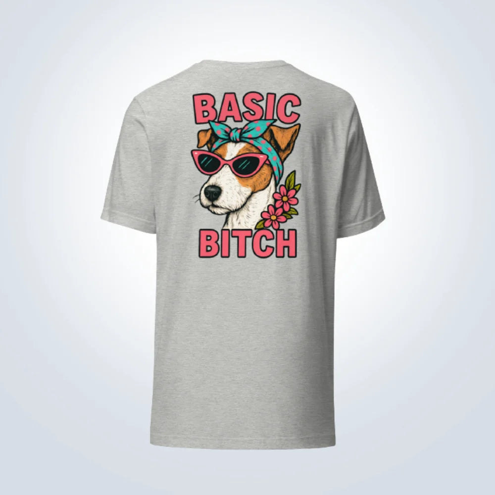 Basic Bitch Fox Terrier T-Shirt – Grey  – Back View