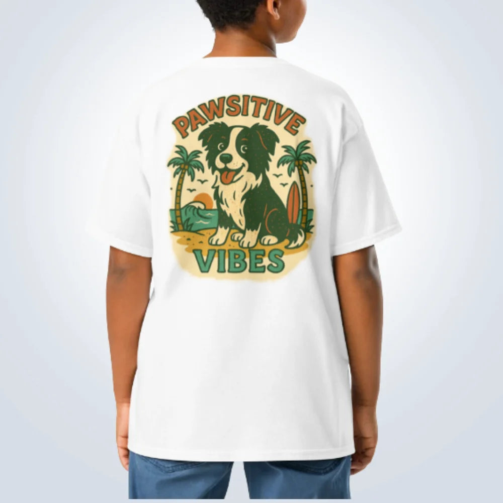 Pawsitive Vibes Border Collie T-Shirt – White – Back View