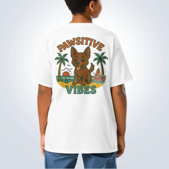 Pawsitive Vibes Kelpie T-Shirt – White – Back View with Name