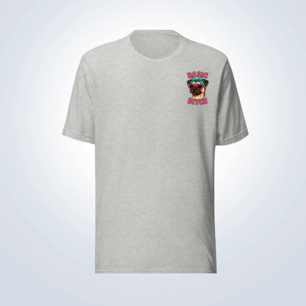 Basic Bitch Pug T-Shirt – Grey – Front View