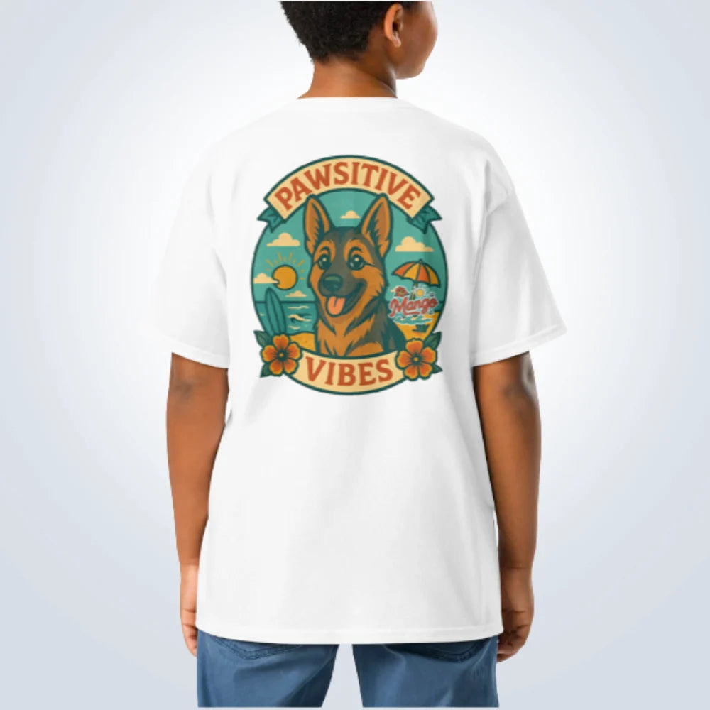 Pawsitive Vibes German Shepherd T-Shirt – White – Back View