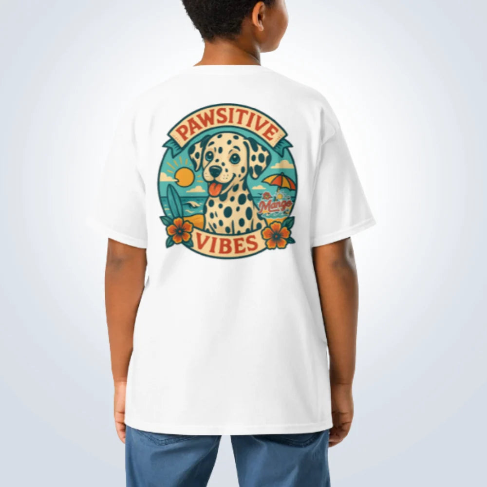 Pawsitive Vibes Dalmatian T-Shirt – White – Back View with Name