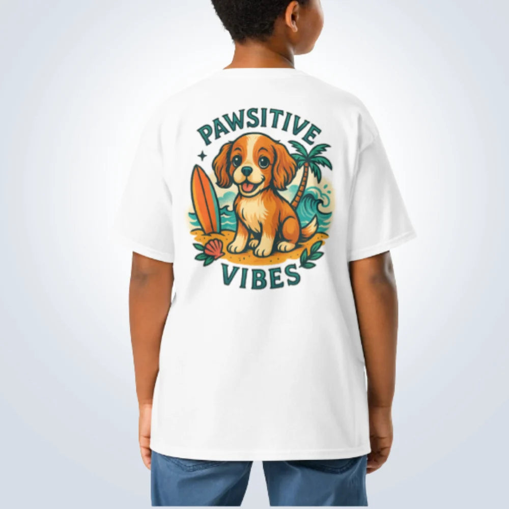 Pawsitive Vibes King Charles Cavalier T-Shirt – White – Back View