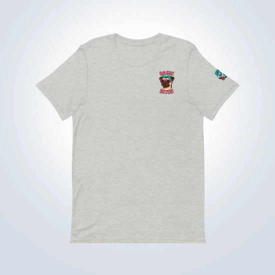 Basic Bitch Pug T-Shirt – Grey – Front Flat lay