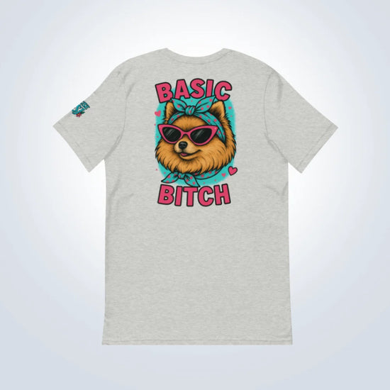 Basic Bitch Pomeranian T-Shirt – Grey – Back Flat lay