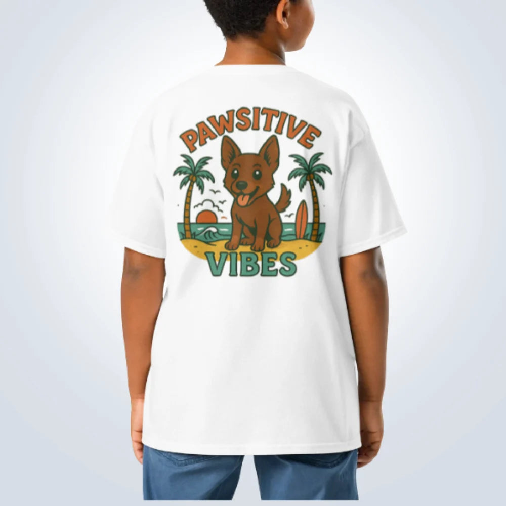 Pawsitive Vibes Kelpie T-Shirt – White – Back View