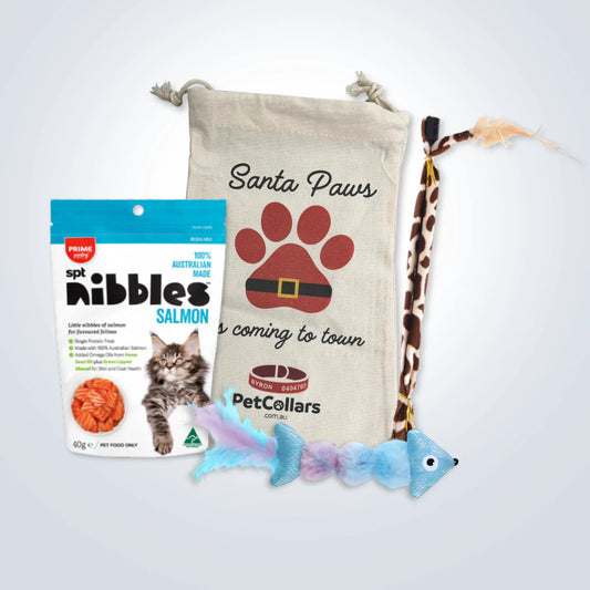 Christmas Stocking Filler Gift Set for Cats with toys, treats and festive gift bag