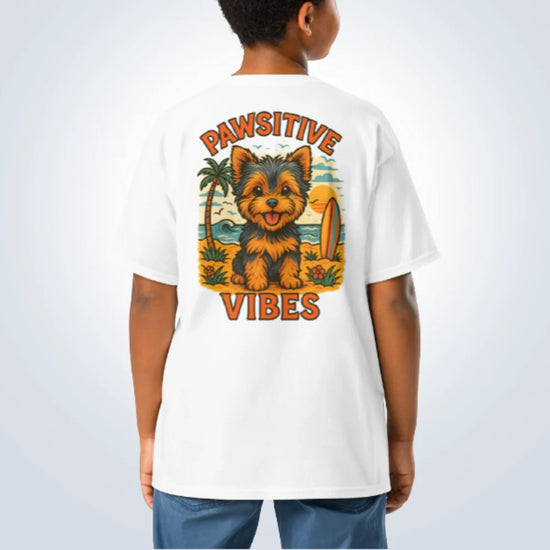 Pawsitive Vibes Yorkshire Terrier T-Shirt – White – Back View
