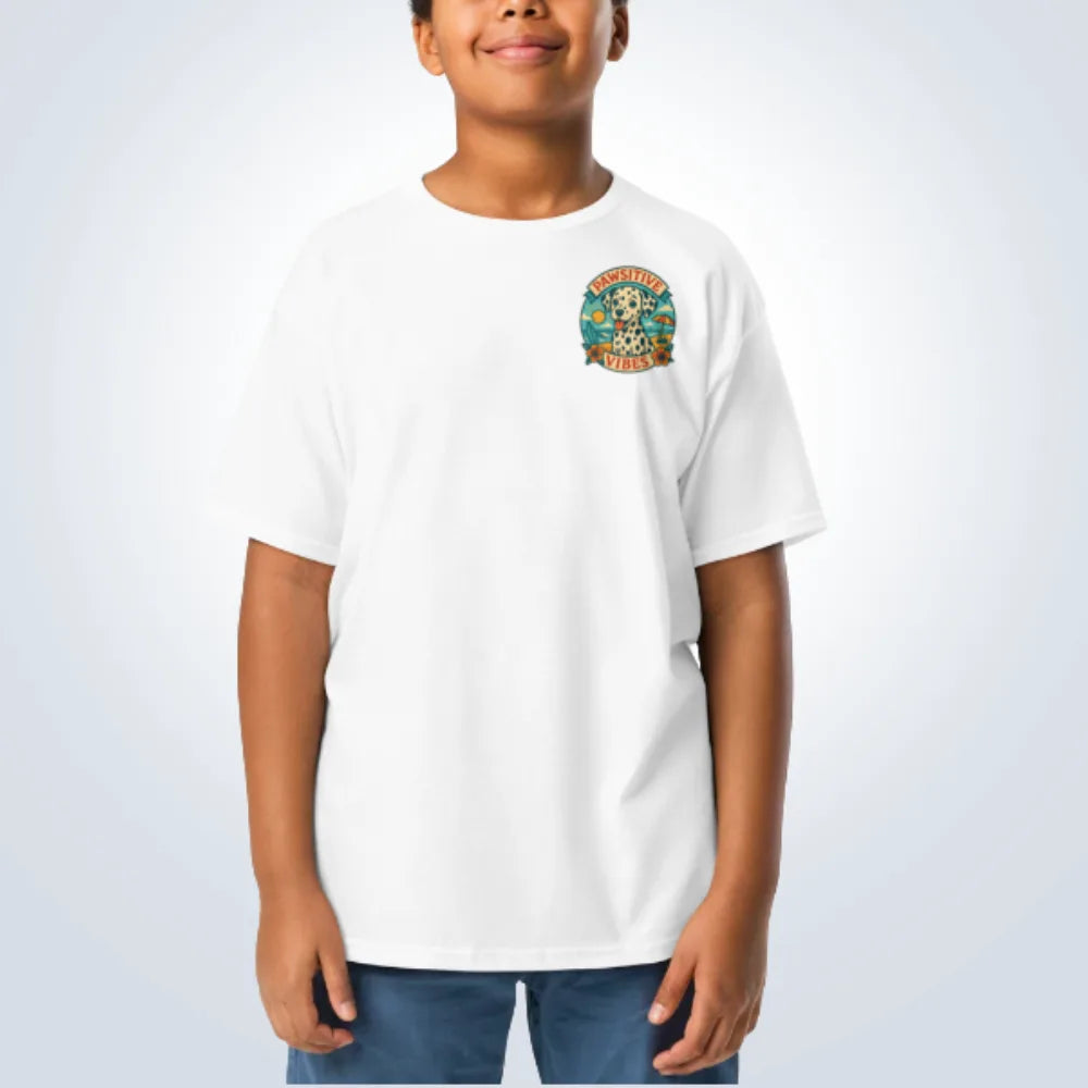 Pawsitive Vibes Dalmatian T-Shirt – White – Front View