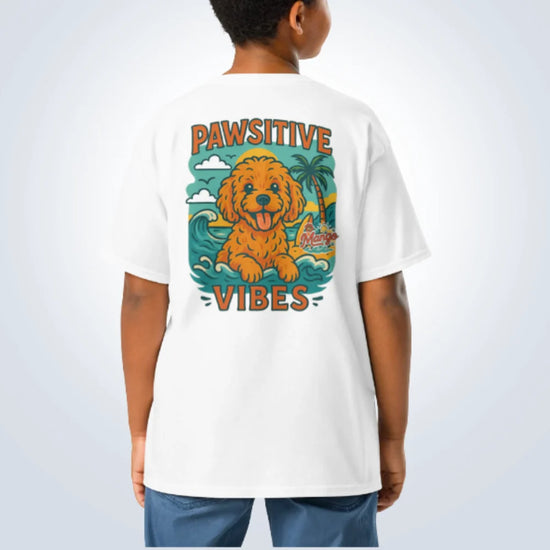 Pawsitive Vibes Spoodle T-Shirt – White – Back View with Name