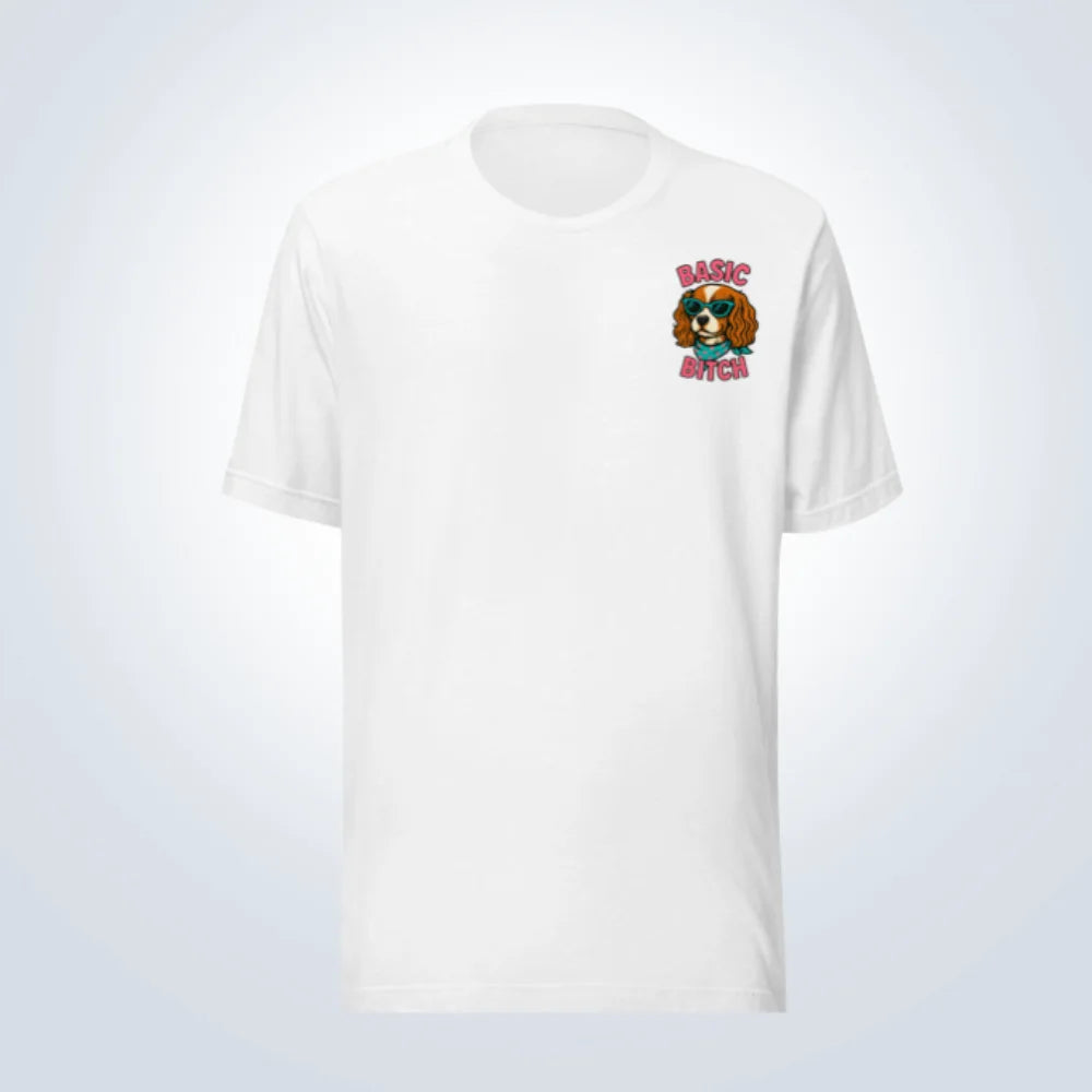 Basic Bitch Cavalier King Charles Spaniel T-Shirt – White – Front View