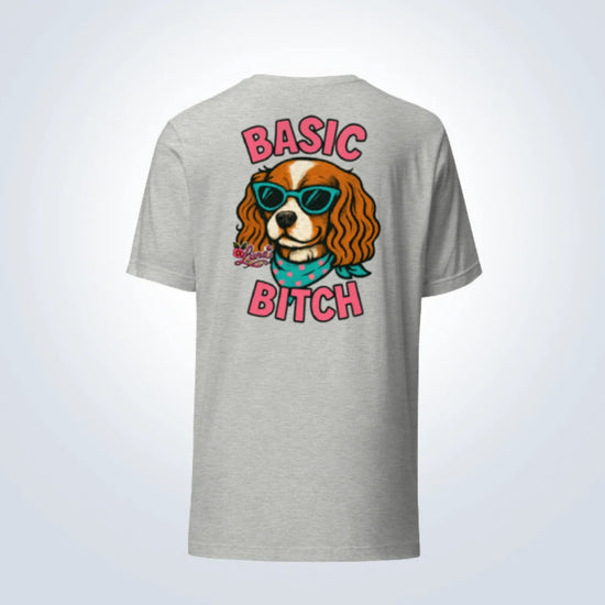 Basic Bitch Cavalier King Charles Spaniel Personalised T-Shirt – Grey – Back View