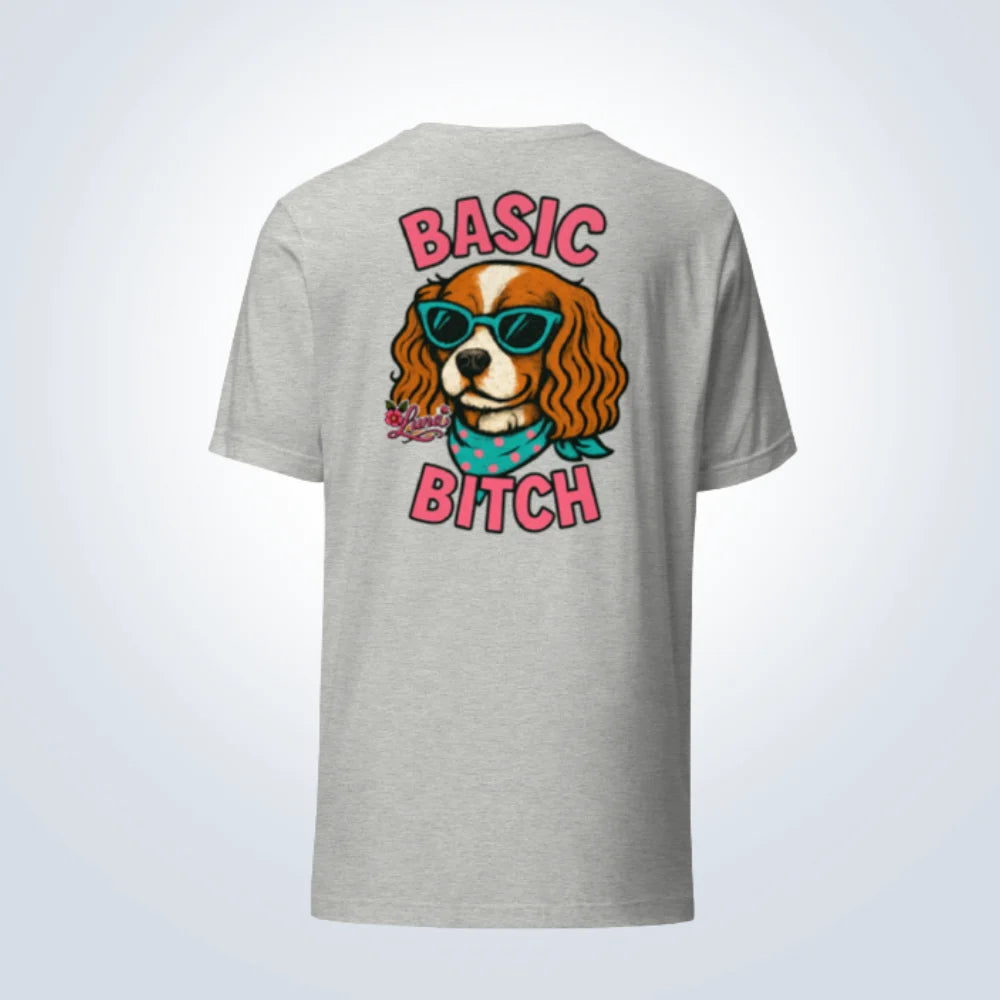 Basic Bitch Cavalier King Charles Spaniel Personalised T-Shirt – Grey – Back View