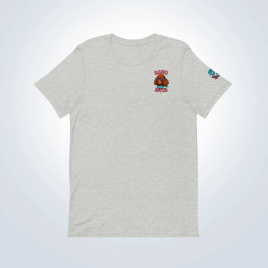 Basic Bitch Miniature Poodle T-Shirt – Grey – Front Flat lay