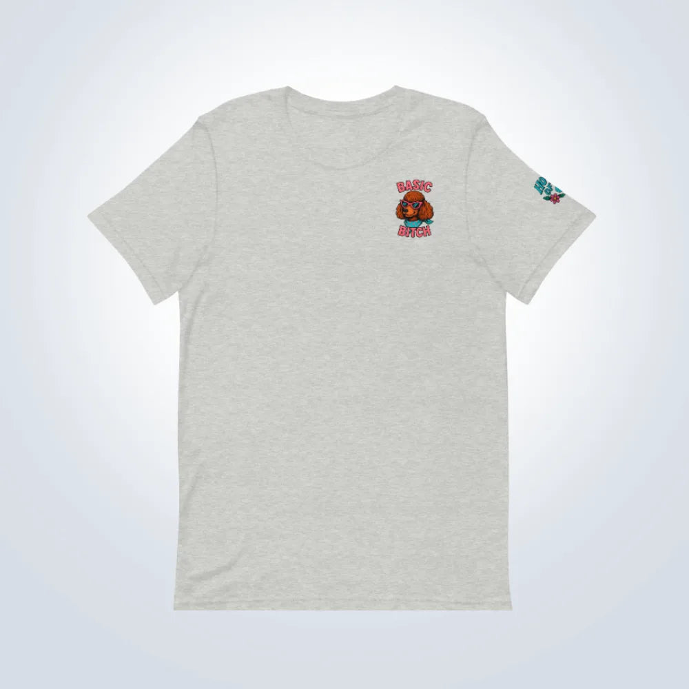 Basic Bitch Miniature Poodle T-Shirt – Grey – Front Flat lay