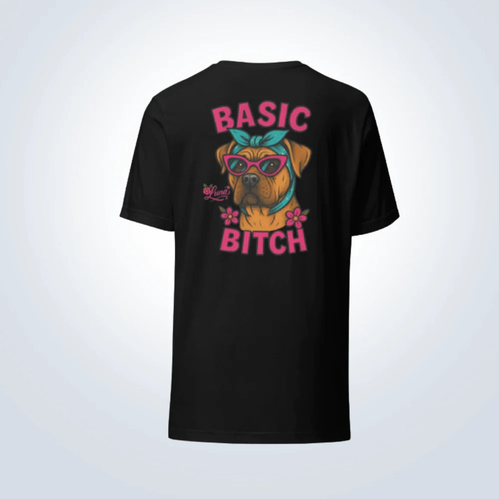 Basic Bitch Bull Mastiff Personalised T-Shirt – Black – Back View