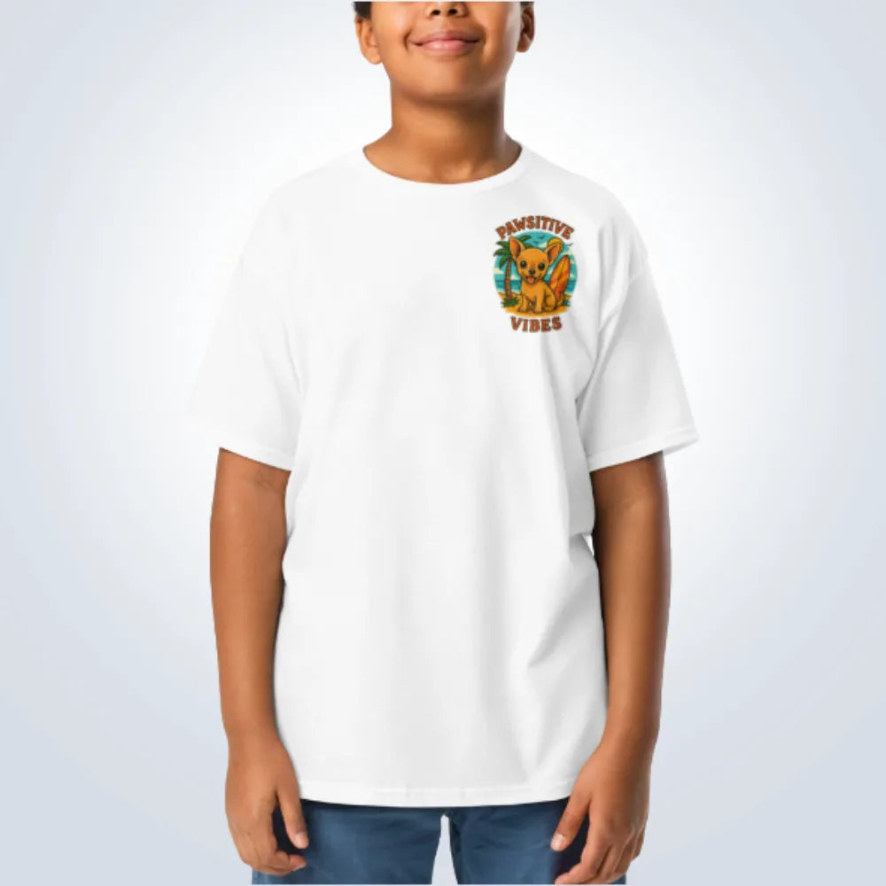 Pawsitive Vibes Chihuahua T-Shirt – White – Front View