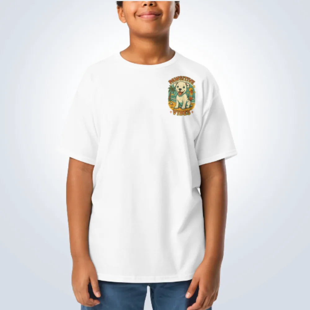 Pawsitive Vibes Pitbull T-Shirt – White – Front View