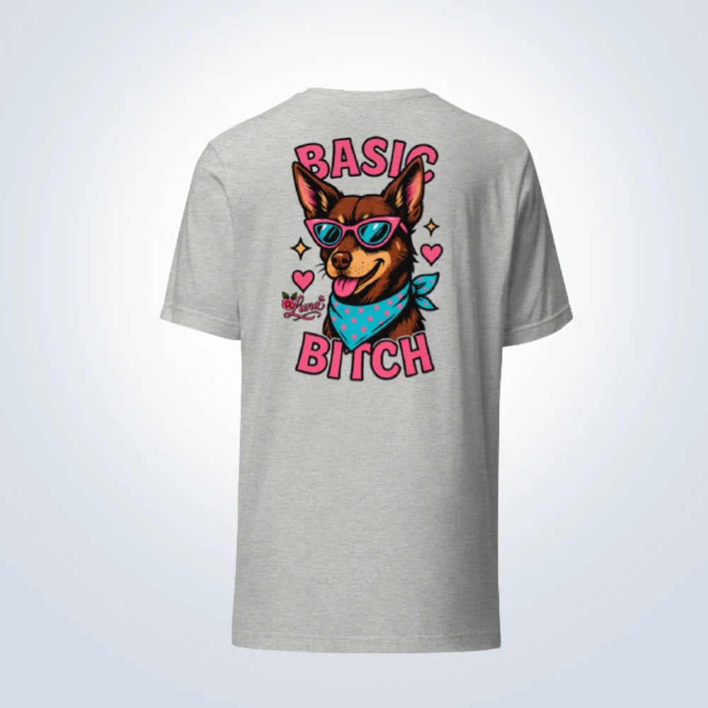 Basic Bitch Kelpie Personalised T-Shirt – Grey – Back View