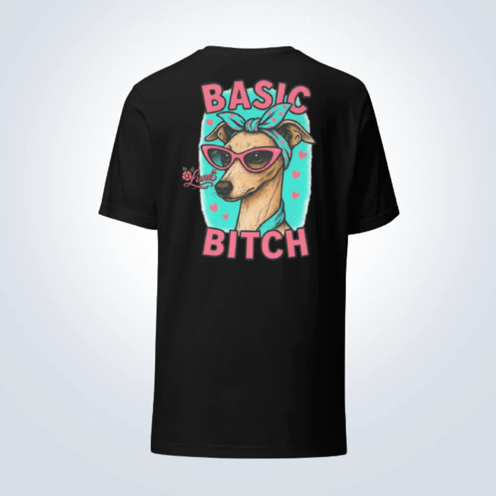 Basic Bitch Italian Greyhound Personalised T-Shirt – Black – Back View
