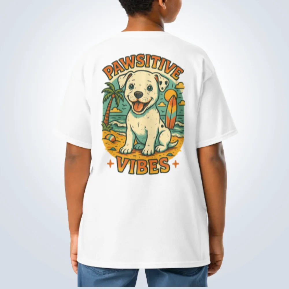 Pawsitive Vibes Pitbull T-Shirt – White – Back View