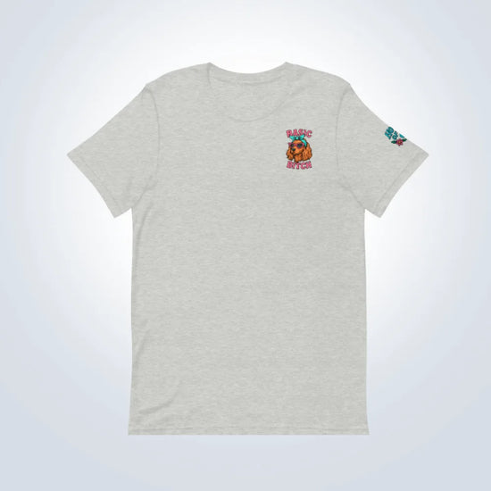 Basic Bitch Cocker Spaniel T-Shirt – Grey – Front Flat lay
